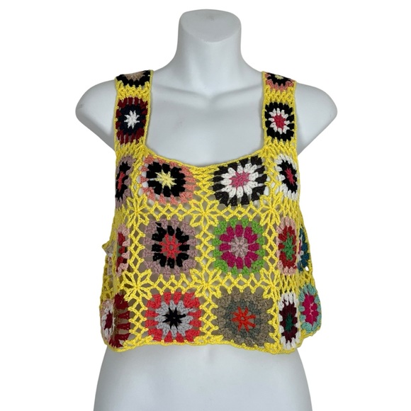 VTG Crochet Granny Square Crop Tank Top Multicolor Boho Festival Size Small - Picture 6 of 6